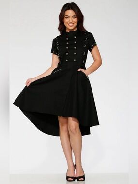 Orchid Bloom Black Battalion HiLo Swing Dress size 4 Black, Goth, Emo, Military